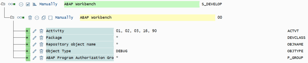 Authorization fields of S_DEVELOP