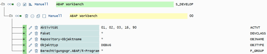 Berechtigungsfelder von S_DEVELOP